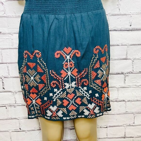 Anthropologie Yoana Baraschi Women's Blue Embroidered Blouson Dress Size Small - Picture 3 of 11